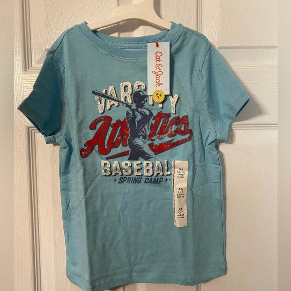 Cat & Jack Blue Varsity Baseball Kids T-Shirt Size XS 4-5 NWT - Picture 1 of 6